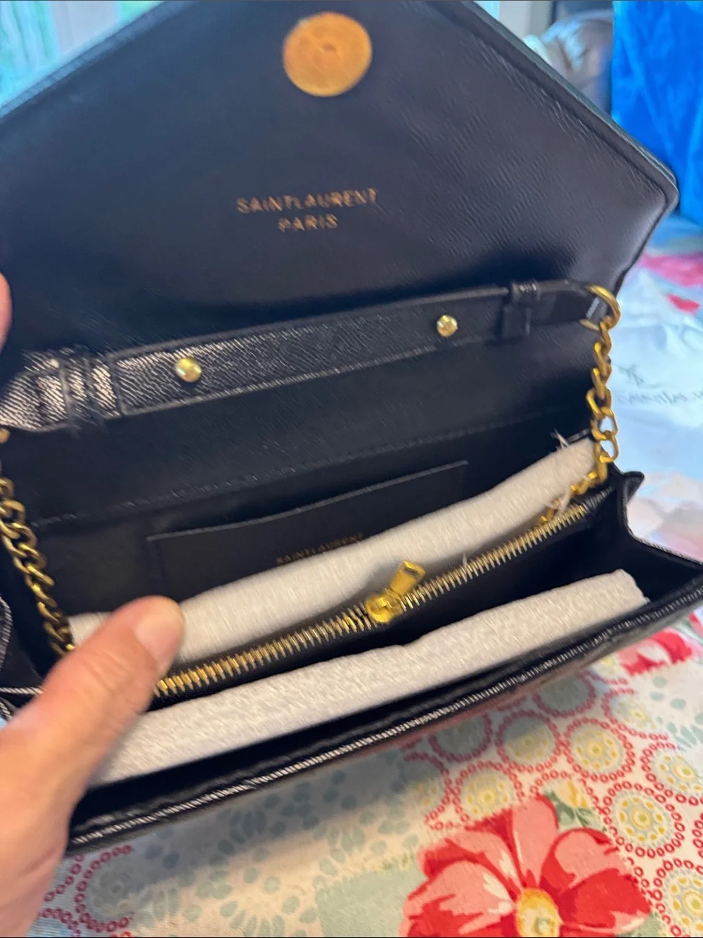 Designer inspired Black Quilted Leather Wallet Clutch with Signature Logo - Picture 3 of 10